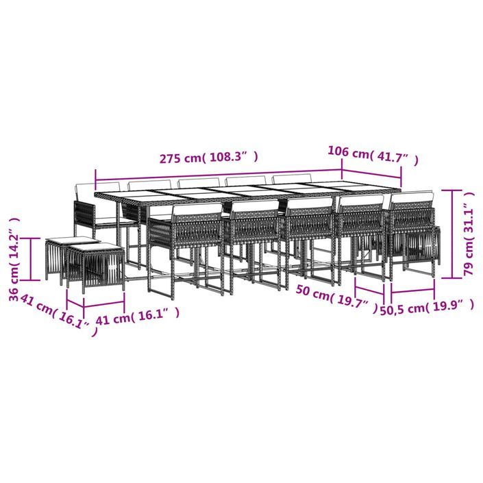 Ensemble à manger de jardin avec coussins 15 pcs marron rotin - Photo n°6