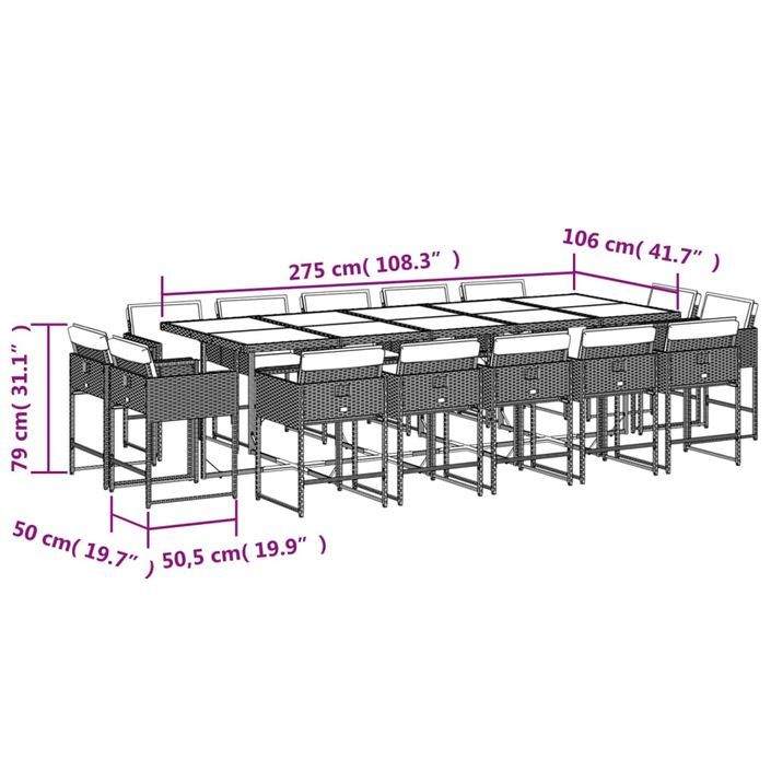 Ensemble à manger de jardin avec coussins 15 pcs marron rotin - Photo n°8