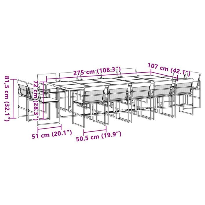 Ensemble à manger de jardin avec coussins 15 pcs noir textilène - Photo n°8