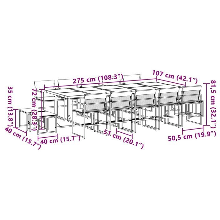 Ensemble à manger de jardin avec coussins 15 pcs noir textilène - Photo n°11