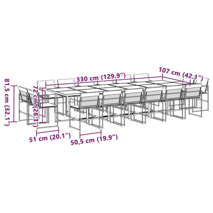 Ensemble à manger de jardin avec coussins 17 pcs noir textilène - Photo n°8