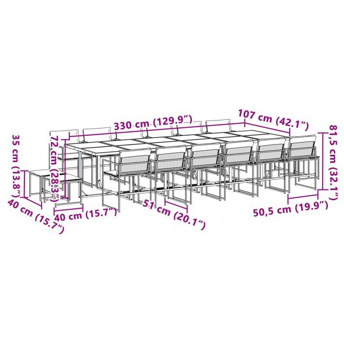 Ensemble à manger de jardin avec coussins 17 pcs noir textilène - Photo n°11