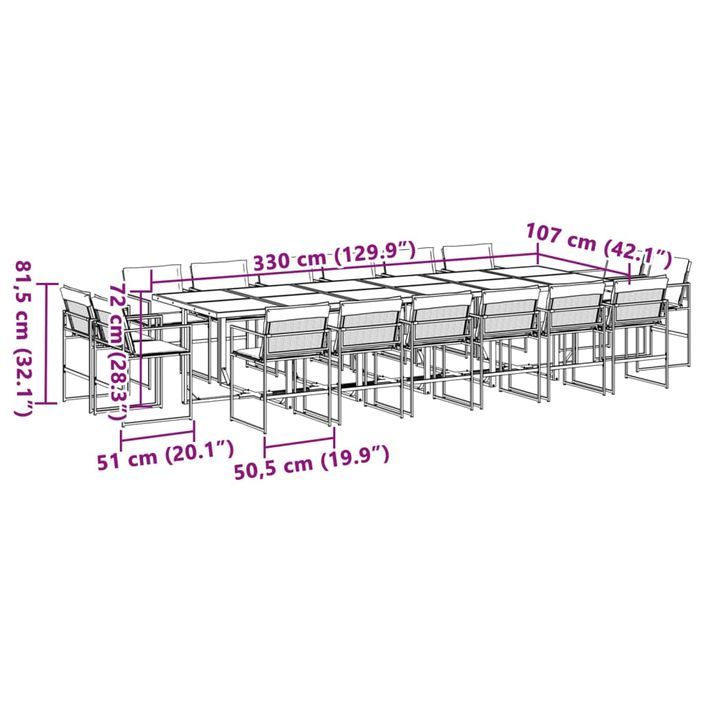 Ensemble à manger de jardin avec coussins 17pcs blanc textilène - Photo n°8