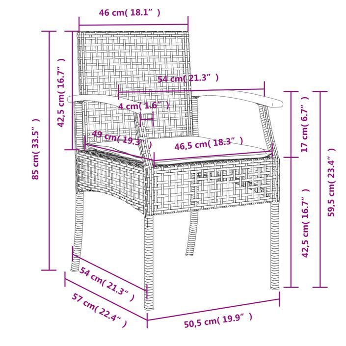 Ensemble à manger de jardin avec coussins 3 pcs Noir - Photo n°6