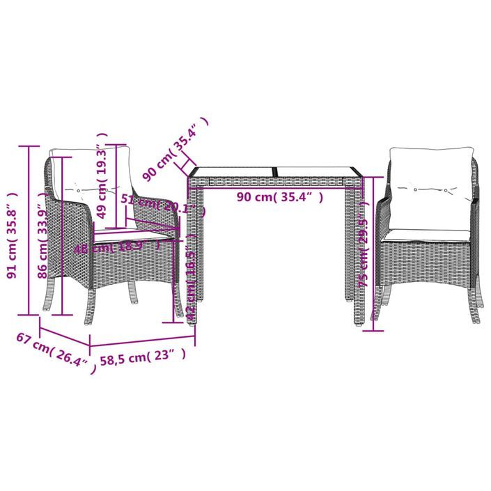 Ensemble à manger de jardin avec coussins 3 pcs Noir - Photo n°7