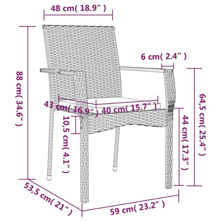 Ensemble à manger de jardin avec coussins 3 pcs Noir - Photo n°10