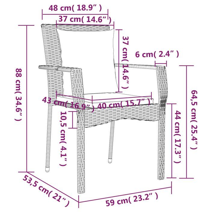 Ensemble à manger de jardin avec coussins 3 pcs Noir - Photo n°10