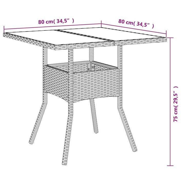 Ensemble à manger de jardin avec coussins 3 pcs rotin et verre - Photo n°9