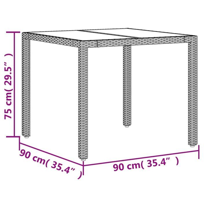 Ensemble à manger de jardin avec coussins 3 pcs rotin et verre - Photo n°9