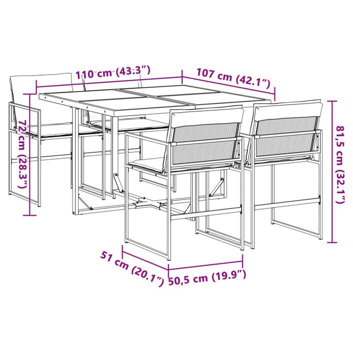 Ensemble à manger de jardin avec coussins 5 pcs blanc textilène - Photo n°9