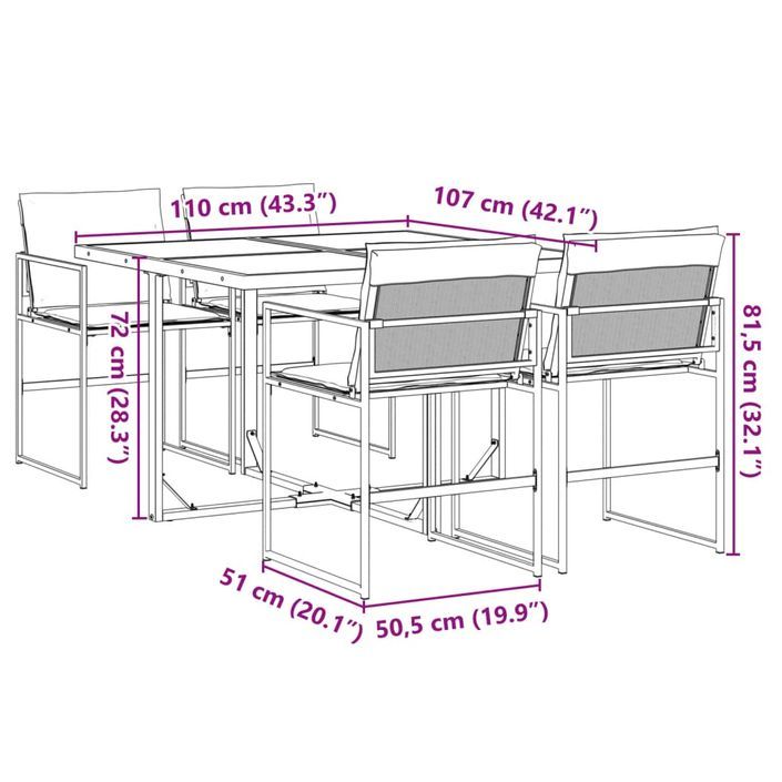 Ensemble à manger de jardin avec coussins 5 pcs noir textilène - Photo n°9