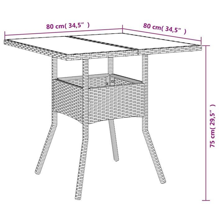 Ensemble à manger de jardin avec coussins 5 pcs rotin et verre - Photo n°9