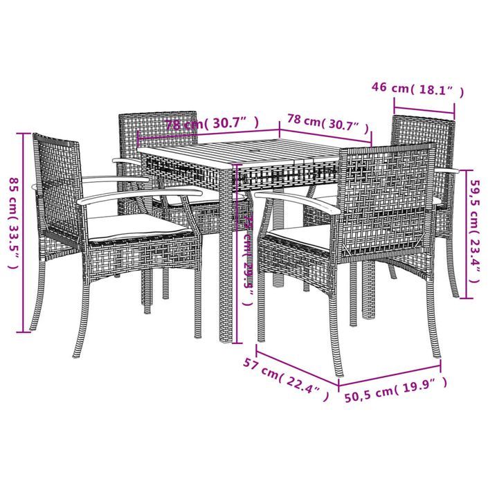 Ensemble à manger de jardin avec coussins 5pcs Beige poly rotin - Photo n°8