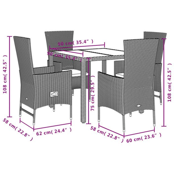 Ensemble à manger de jardin avec coussins 5pcs Beige poly rotin - Photo n°5