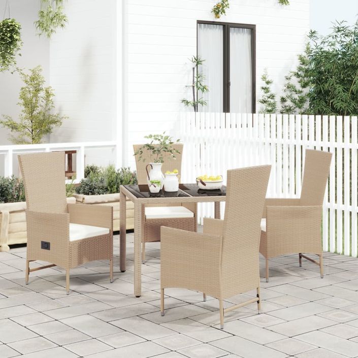 Ensemble à manger de jardin avec coussins 5pcs Beige poly rotin - Photo n°2