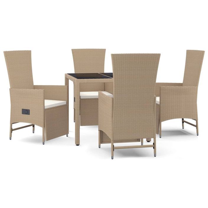 Ensemble à manger de jardin avec coussins 5pcs Beige poly rotin - Photo n°1