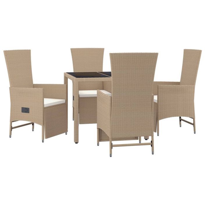 Ensemble à manger de jardin avec coussins 5pcs Beige poly rotin - Photo n°3