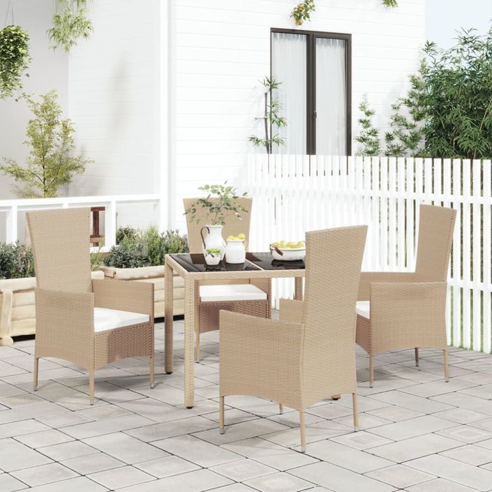 Ensemble à manger de jardin avec coussins 5pcs Beige poly rotin - Photo n°2