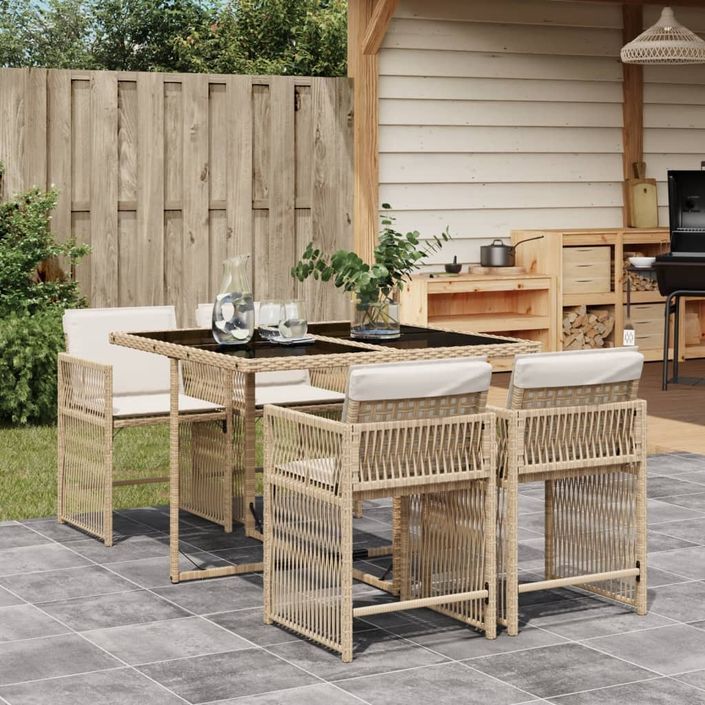 Ensemble à manger de jardin avec coussins 5pcs Beige poly rotin - Photo n°1