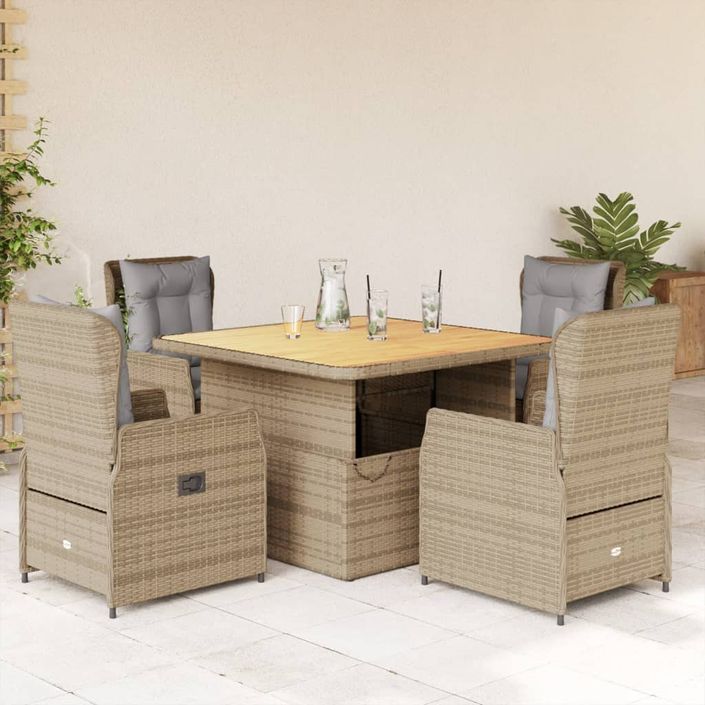 Ensemble à manger de jardin avec coussins 5pcs Beige poly rotin - Photo n°1