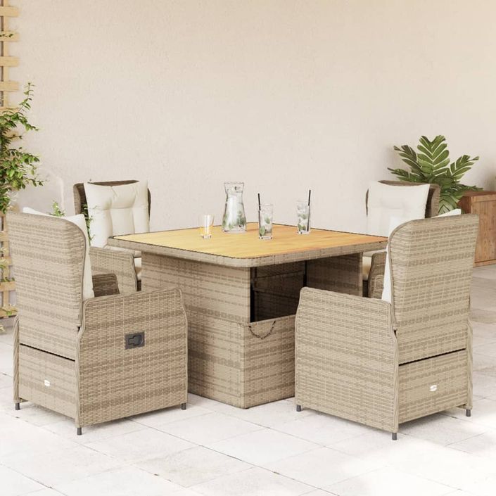 Ensemble à manger de jardin avec coussins 5pcs Beige poly rotin - Photo n°1