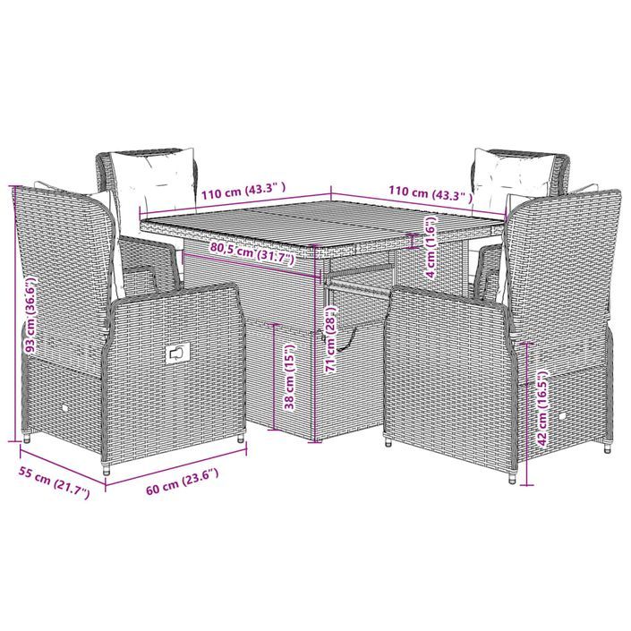 Ensemble à manger de jardin avec coussins 5pcs Beige poly rotin - Photo n°9