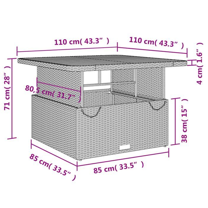 Ensemble à manger de jardin avec coussins 5pcs Beige poly rotin - Photo n°10