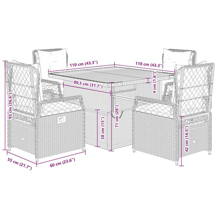 Ensemble à manger de jardin avec coussins 5pcs Beige poly rotin - Photo n°9