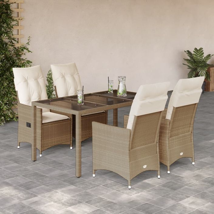 Ensemble à manger de jardin avec coussins 5pcs Beige poly rotin - Photo n°1