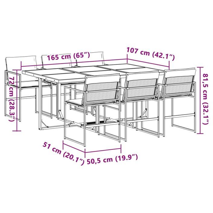 Ensemble à manger de jardin avec coussins 7 pcs blanc textilène - Photo n°9