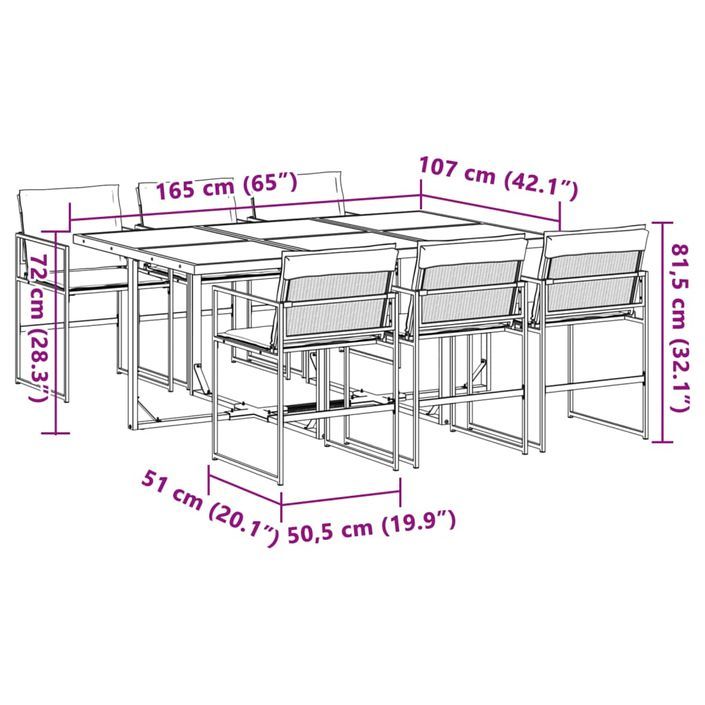 Ensemble à manger de jardin avec coussins 7 pcs blanc textilène - Photo n°9