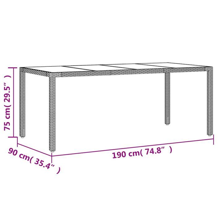 Ensemble à manger de jardin avec coussins 7 pcs rotin et verre - Photo n°9