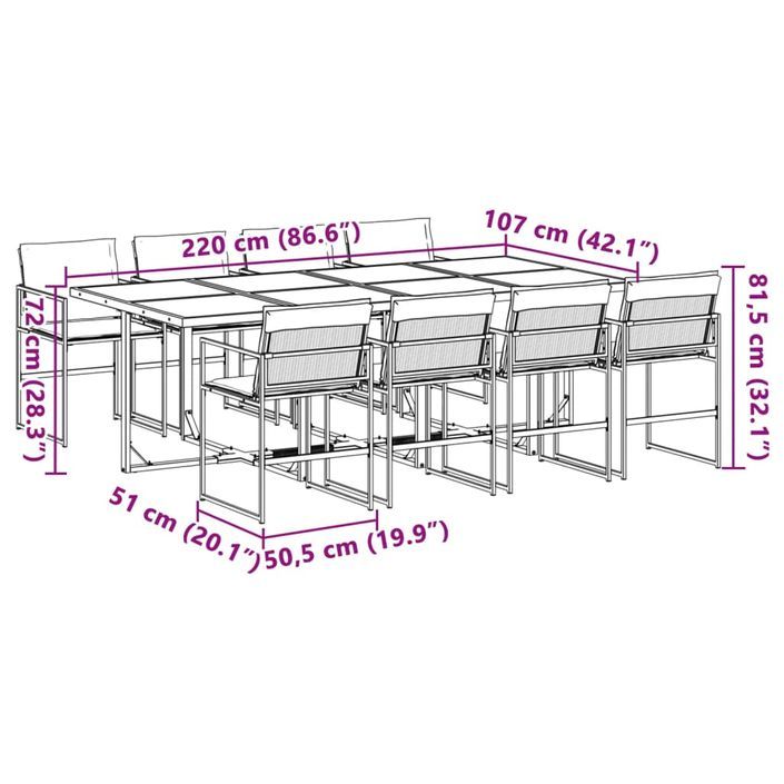 Ensemble à manger de jardin avec coussins 9 pcs blanc textilène - Photo n°9