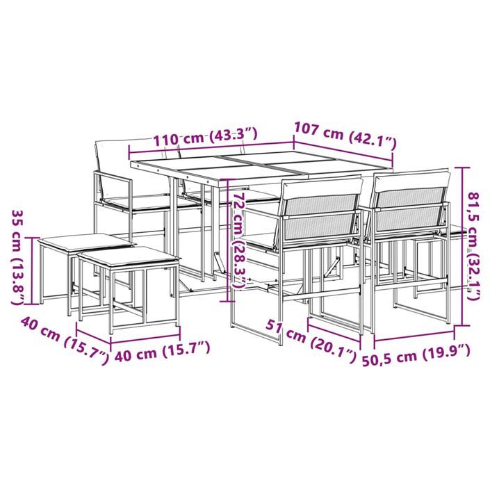 Ensemble à manger de jardin avec coussins 9 pcs blanc textilène - Photo n°11