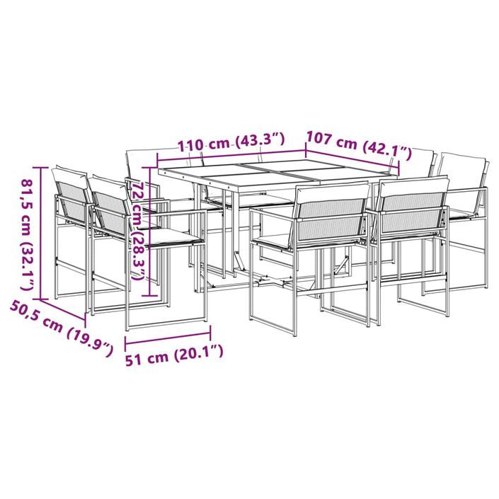 Ensemble à manger de jardin avec coussins 9 pcs blanc textilène - Photo n°8