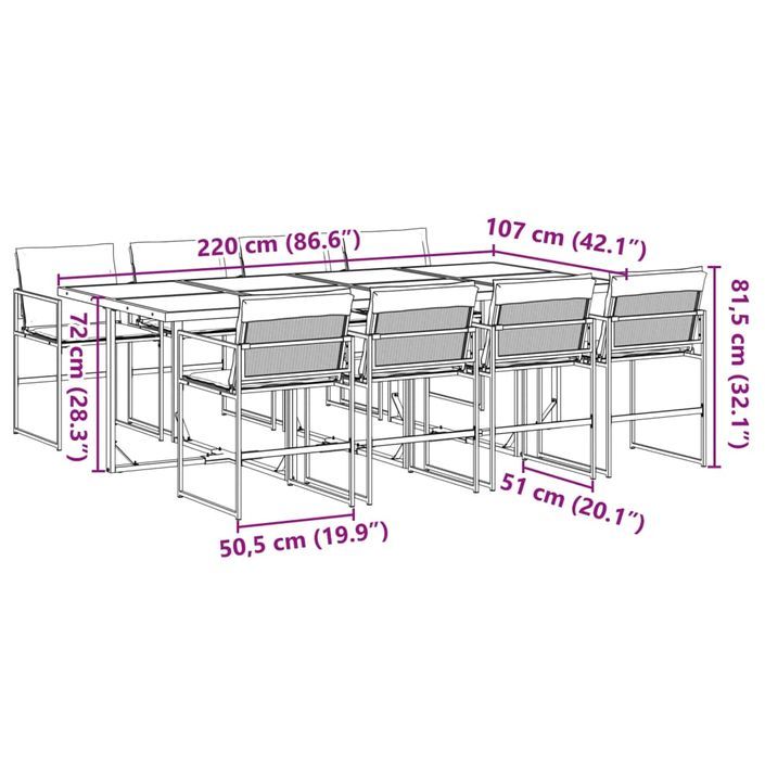 Ensemble à manger de jardin avec coussins 9 pcs noir textilène - Photo n°9