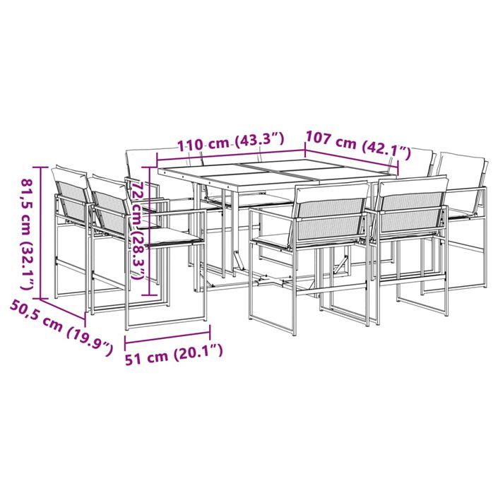 Ensemble à manger de jardin avec coussins 9 pcs noir textilène - Photo n°8