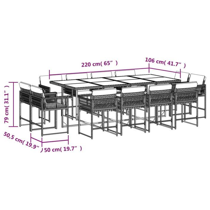 Ensemble à manger de jardin coussins 13 pcs mélange beige rotin - Photo n°5