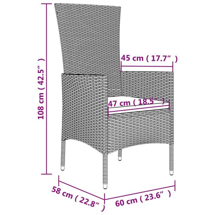 Ensemble à manger de jardin coussins 3 pcs Beige poly rotin - Photo n°9