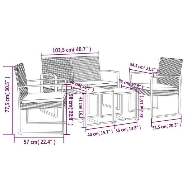 Ensemble à manger de jardin coussins 5 pcs gris foncé rotin PP - Photo n°6