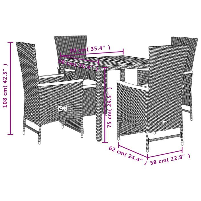 Ensemble à manger de jardin coussins 5pcs Noir Résine tressée - Photo n°5