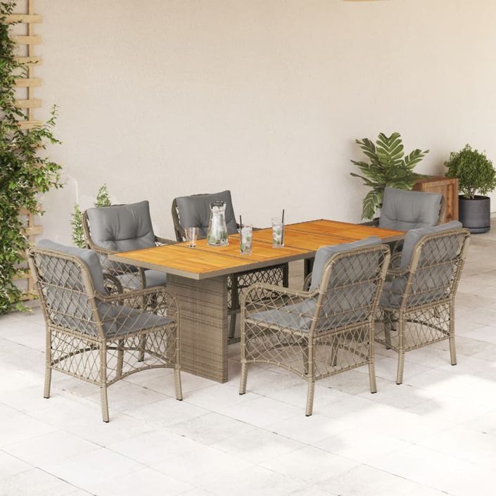 Ensemble à manger de jardin coussins 7 pcs mélange beige rotin - Photo n°2