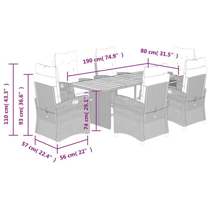 Ensemble à manger de jardin coussins 7 pcs mélange beige rotin - Photo n°9