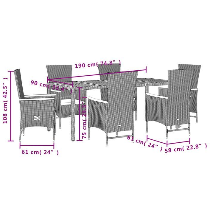 Ensemble à manger de jardin coussins 7pcs Noir Résine tressée - Photo n°5