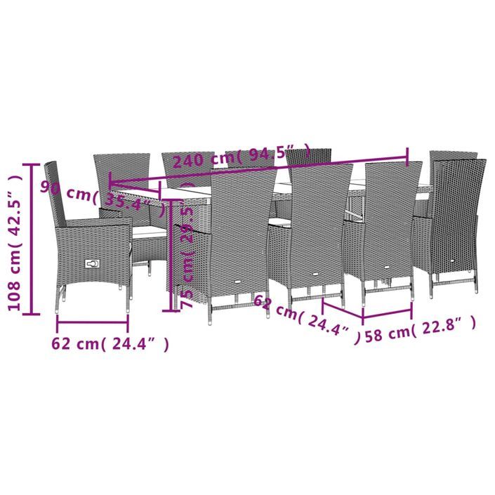 Ensemble à manger de jardin et coussins 11 pcs beige poly rotin - Photo n°5