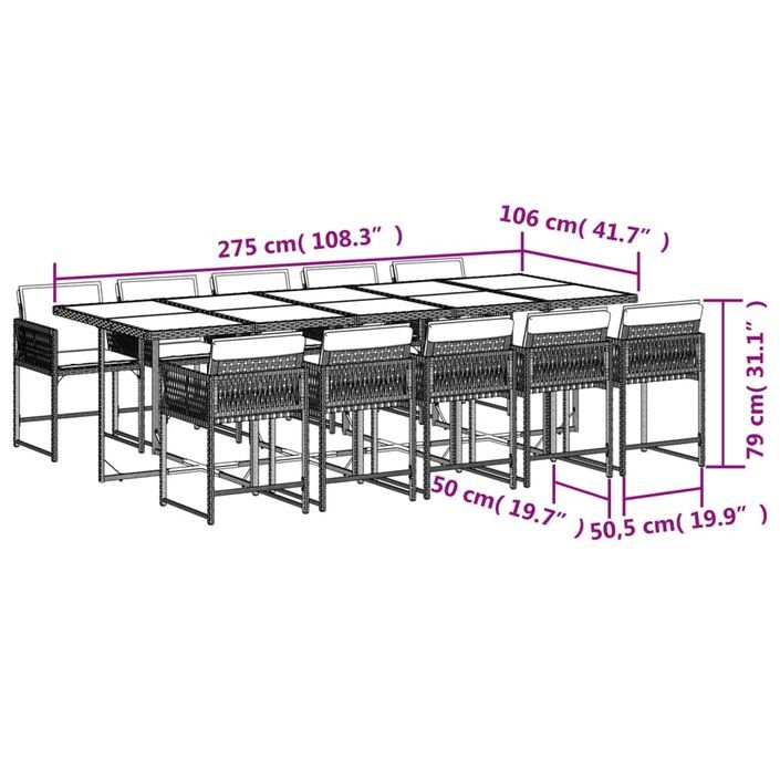 Ensemble à manger de jardin et coussins 11 pcs mélange beige - Photo n°4