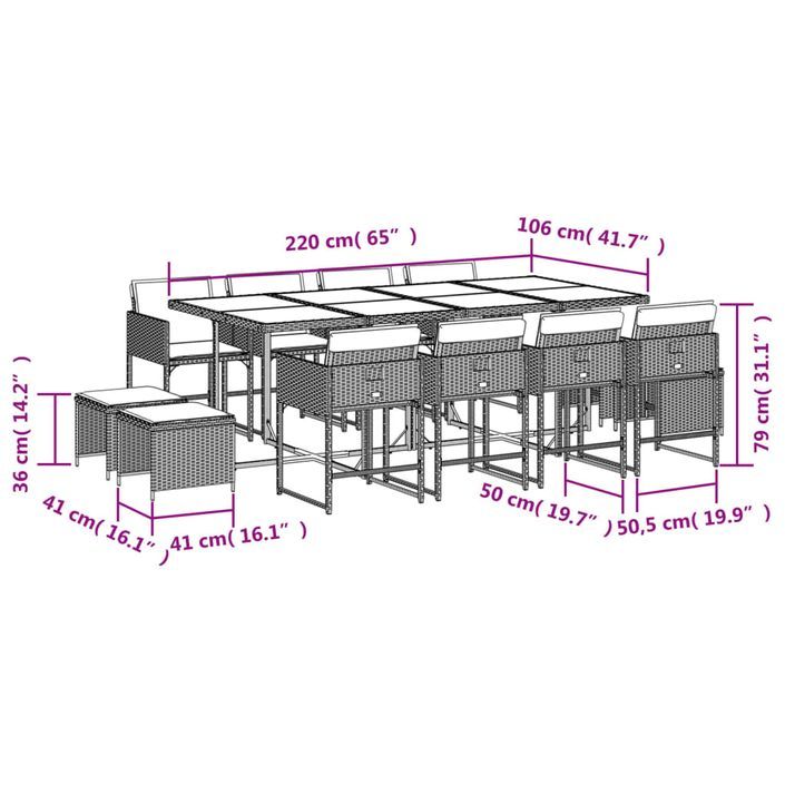 Ensemble à manger de jardin et coussins 13 pcs beige - Photo n°6