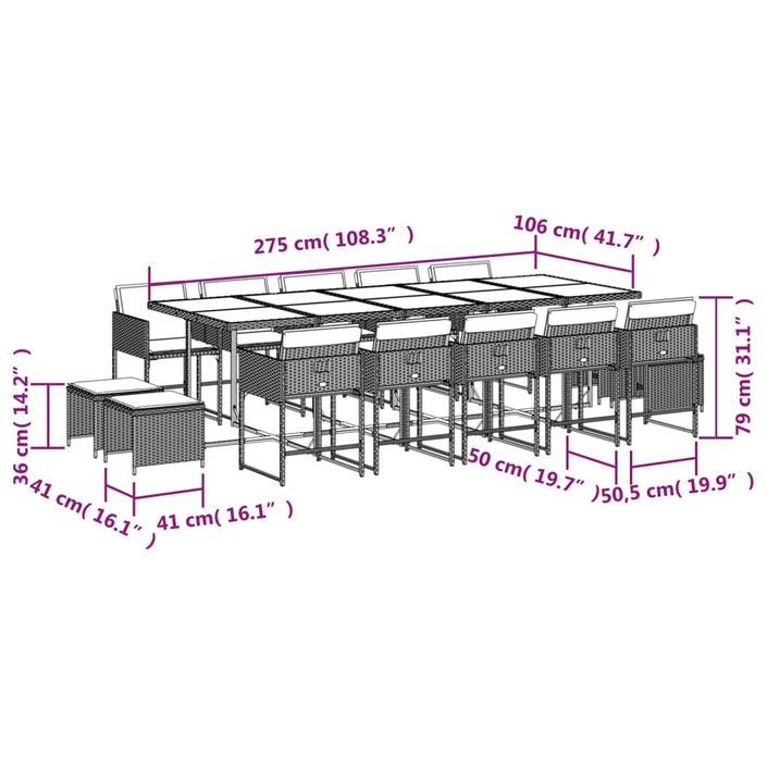 Ensemble à manger de jardin et coussins 15 pcs beige - Photo n°6