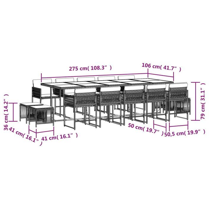 Ensemble à manger de jardin et coussins 15 pcs beige - Photo n°6