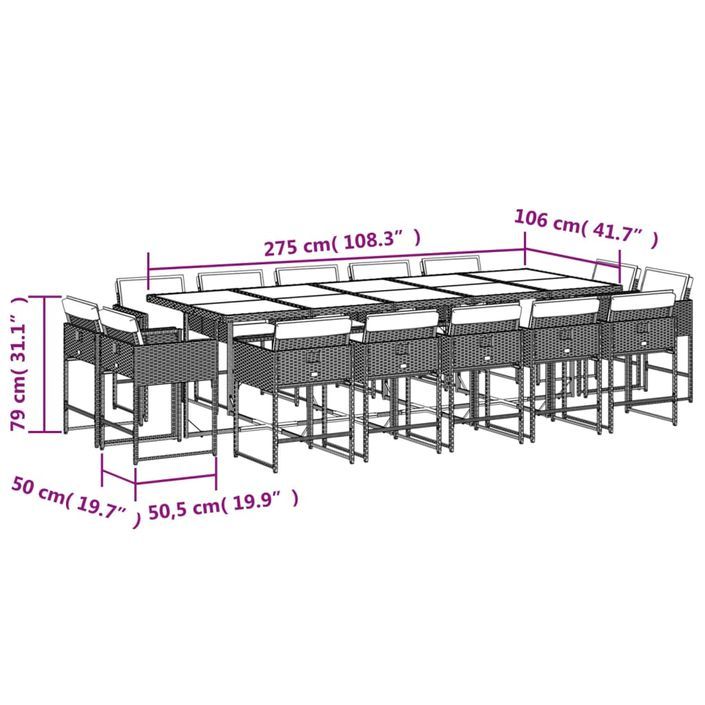 Ensemble à manger de jardin et coussins 15 pcs mélange beige - Photo n°5